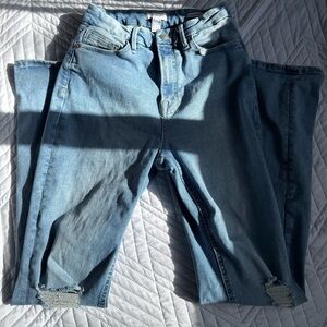 Flare Knee-Distressed Light Wash Blue Jeans